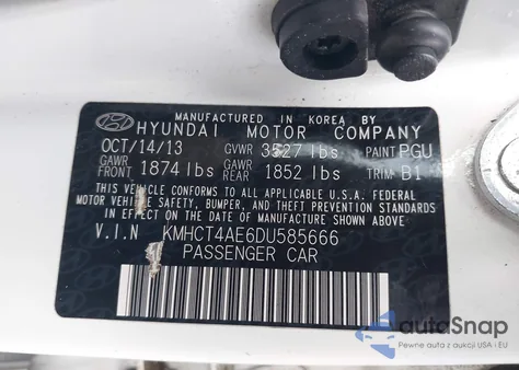 2013 Hyundai Accent Gls z USA, uszkodzony, nr VIN KMHCT4AE6DU585666